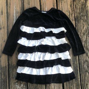 Hanna Andersson Black Velvet White Cotton Ruffles Dress Sz 120 6 7 8 Girls Tiers